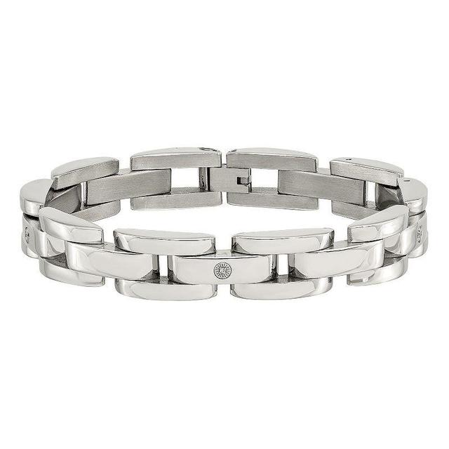 Mens Stainless Steel Diamond Accent Link Bracelet Product Image