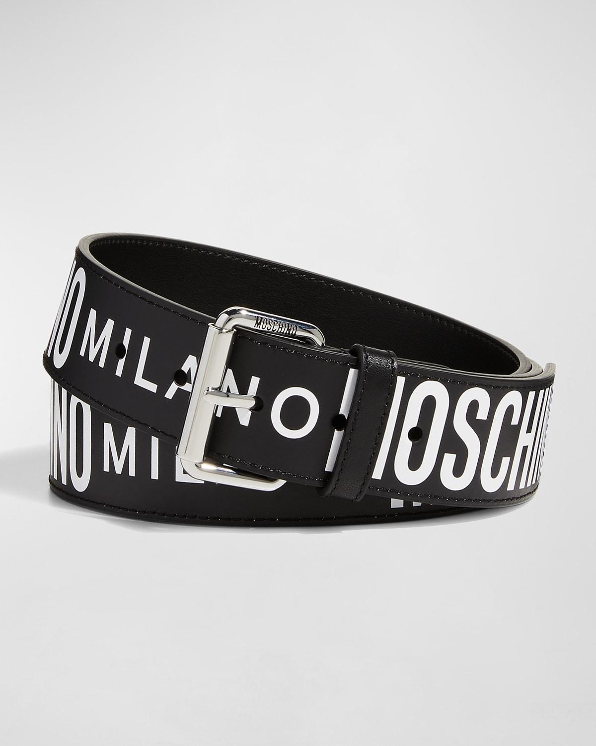 Mens Allover Logo Two-Tone Leather Belt Product Image