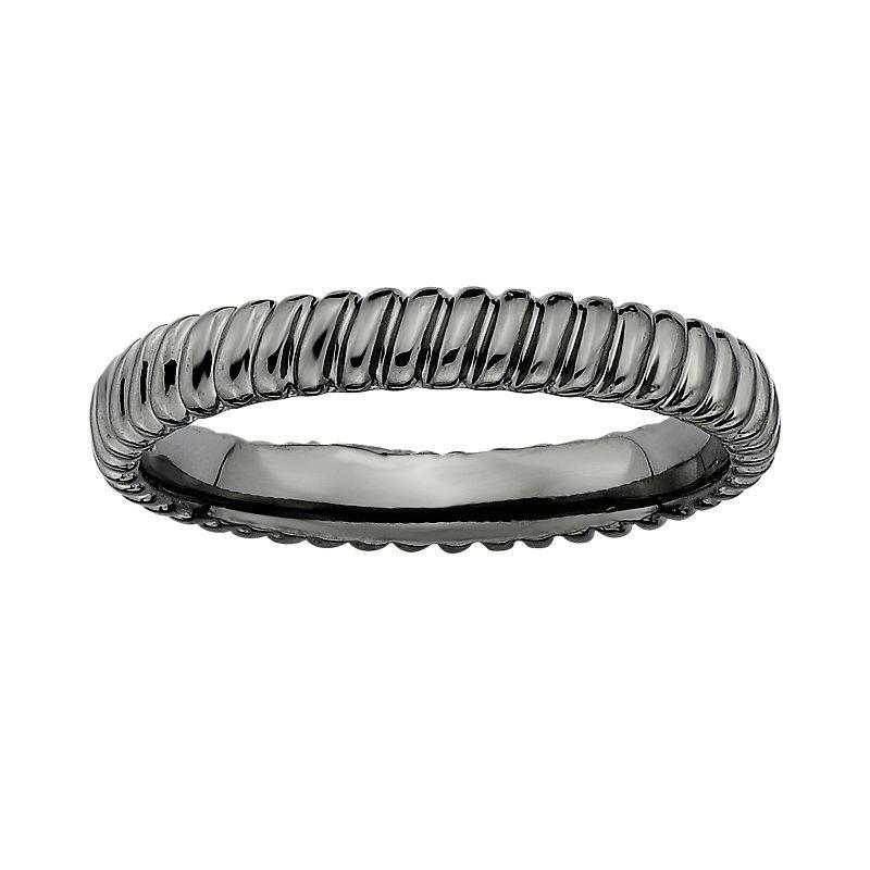 Stacks & Stones Ruthenium-Plated Sterling Silver Ribbed Stack Ring, Womens Black Product Image