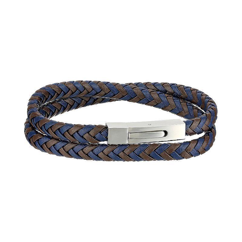 Belk & Co Men's Stainless Steel With Two Tone Leather Bracelet Product Image