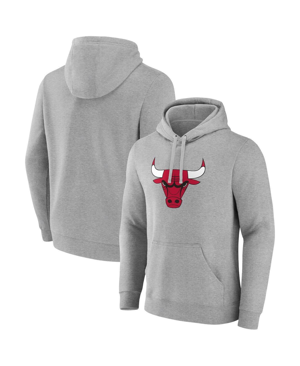 Mens Fanatics Heather Gray Chicago Bulls Primary Logo Pullover Hoodie Product Image