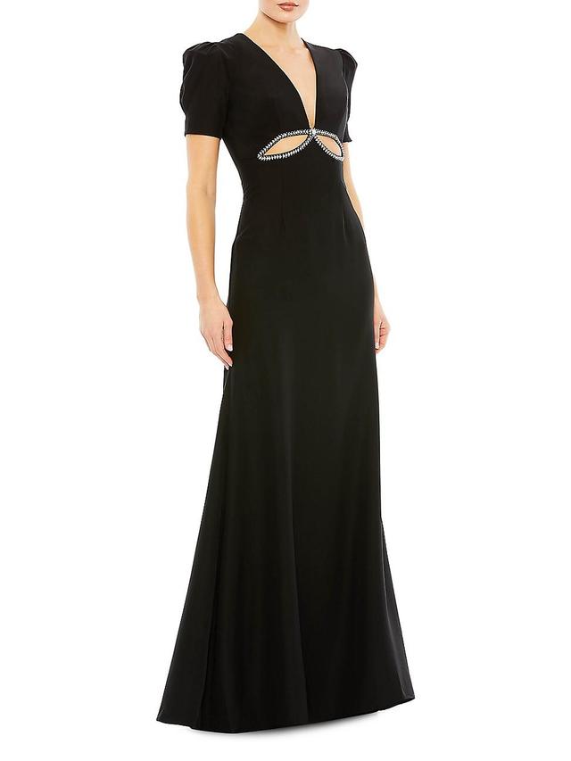 Womens Ieena Plunge Neck Puff Sleeve Cut Out Gown Product Image