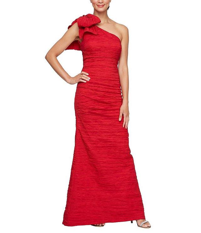 Alex Evenings Stretch Taffeta One Shoulder Bow Long Gown Product Image