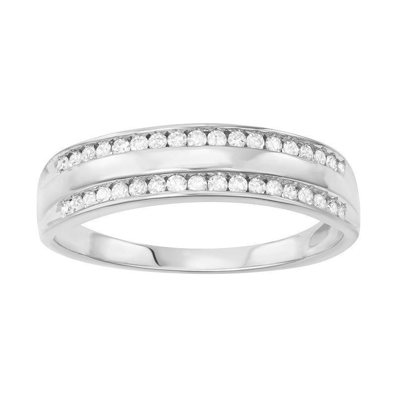 Sterling Silver 1/4 Carat T.W. Diamond Rail Road Ring, Womens Product Image