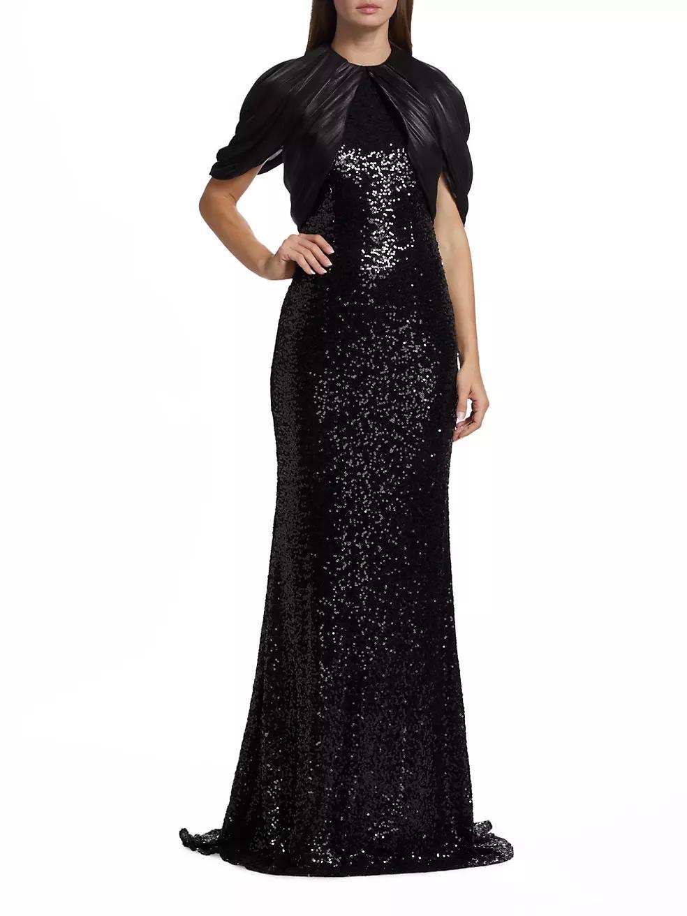 Sequin Cape Floor-Length Gown Product Image