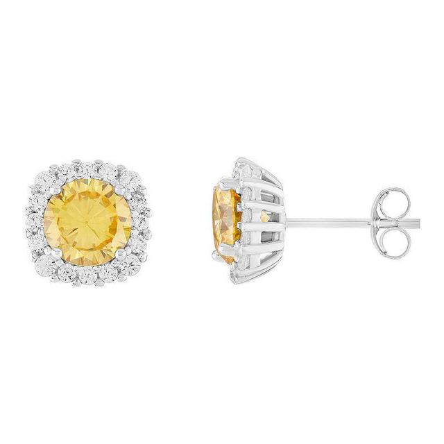 PRIMROSE Sterling Silver Cubic Zirconia Halo Stud Earrings, Womens, Yellow Product Image