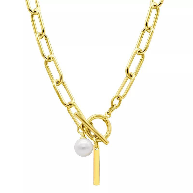 Adornia 14k Gold Plated Freshwater Cultured Pearl Initial Toggle Necklace, Womens Product Image