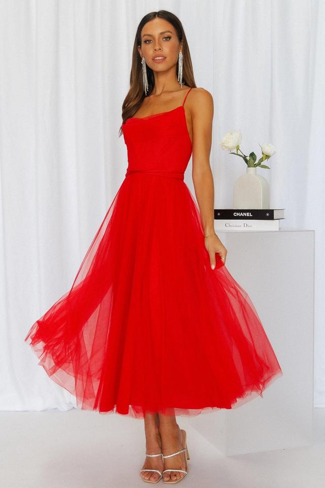 Signal My Way Tulle Midi Dress Red Product Image