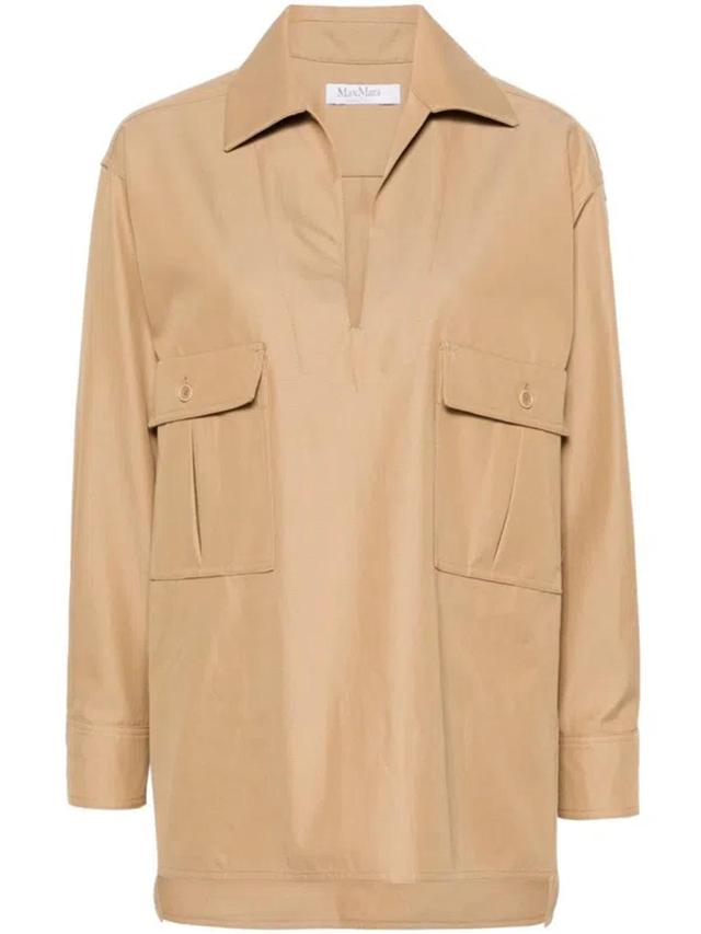 Oversized Canvas Blouse In Brown Product Image