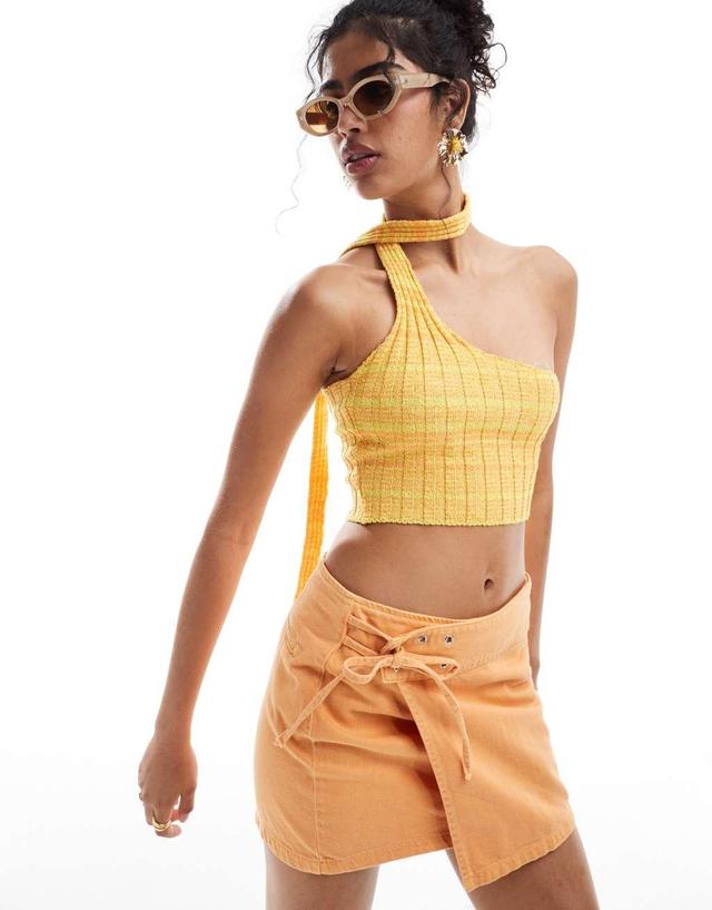 Mango halter knit crop top in yellow Product Image