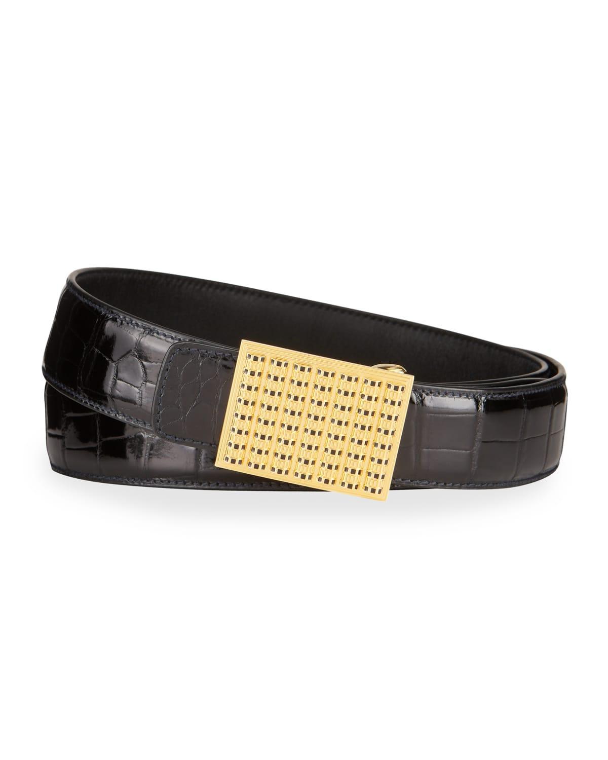 Stefano Ricci Men's Crocodile Leather Belt - Size: 46in / 115cm - BLACK Product Image