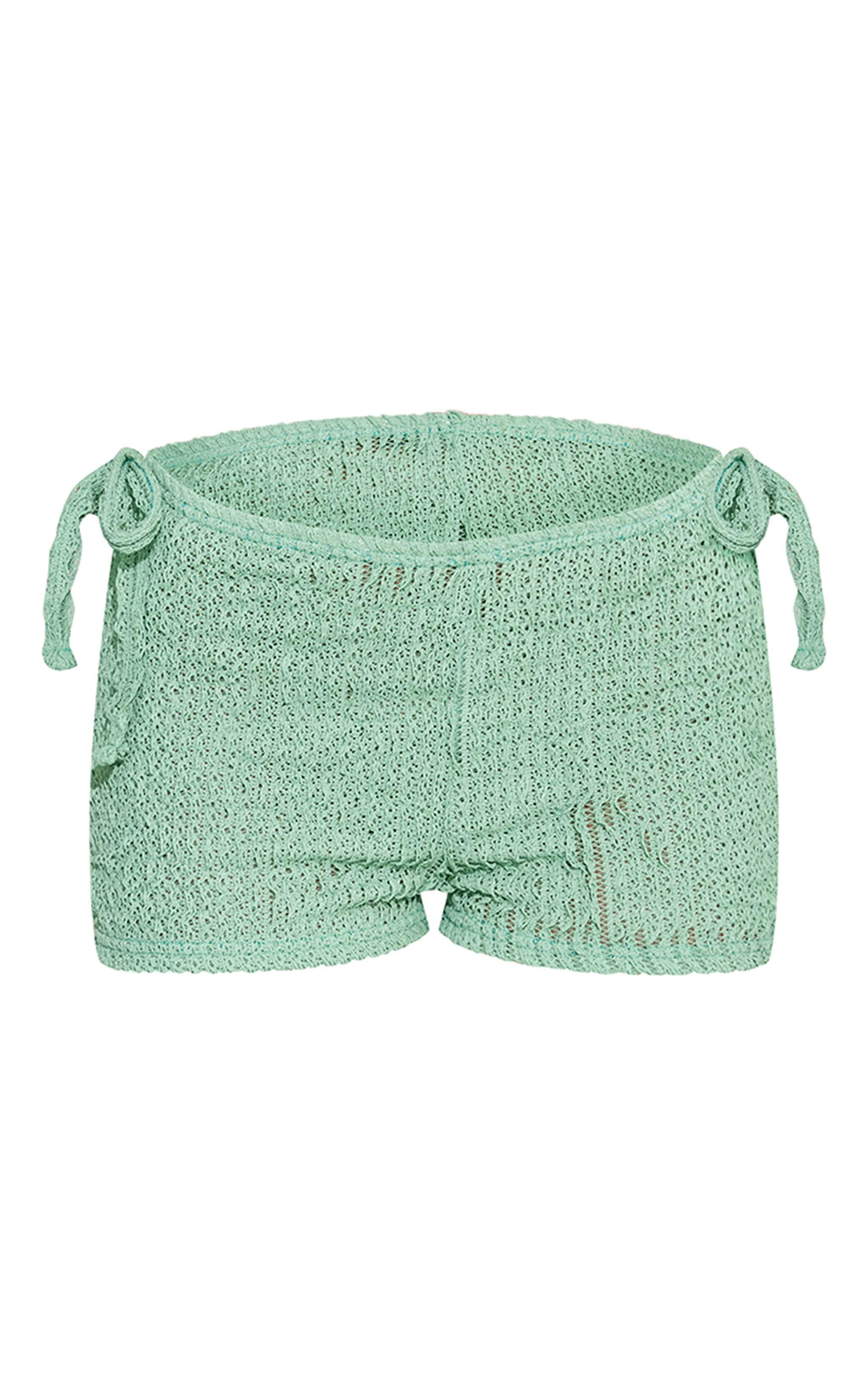 Turquoise Textured Jersey Tie Side Mini Hot Pant Product Image