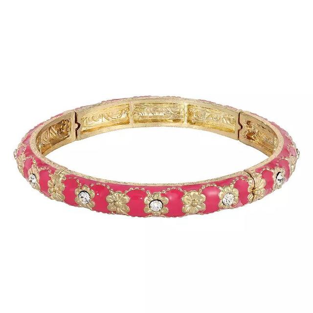 1928 Gold Tone Enamel & Crystal Thin Stretch Bangle Bracelet, Womens, Pink Product Image