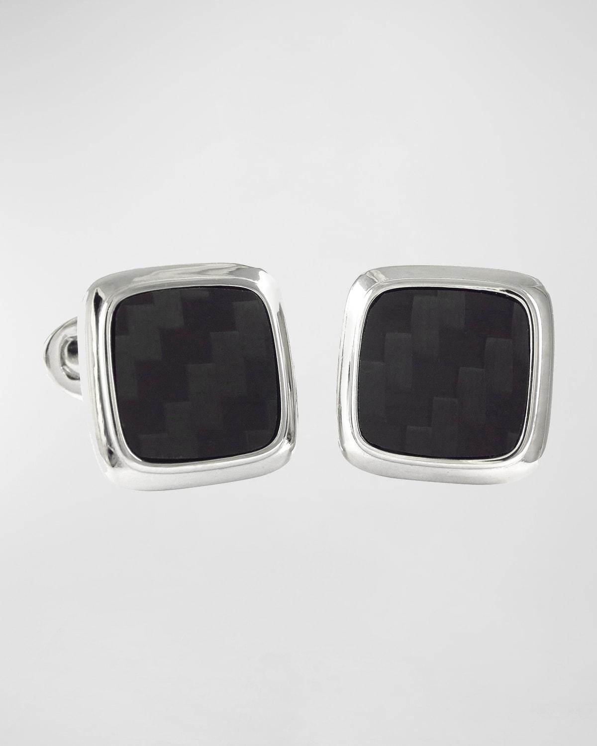 Mens Black Carbon Fiber Soft Square Cufflinks Product Image