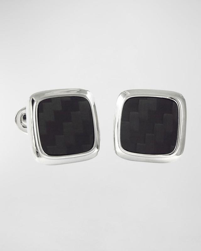 Mens Black Carbon Fiber Soft Square Cufflinks Product Image