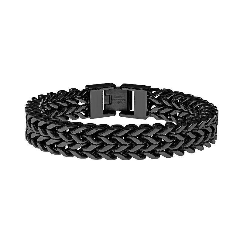 LYNX Black Ion-Plated Stainless Steel Wheat Chain Bracelet - Men, Mens Product Image