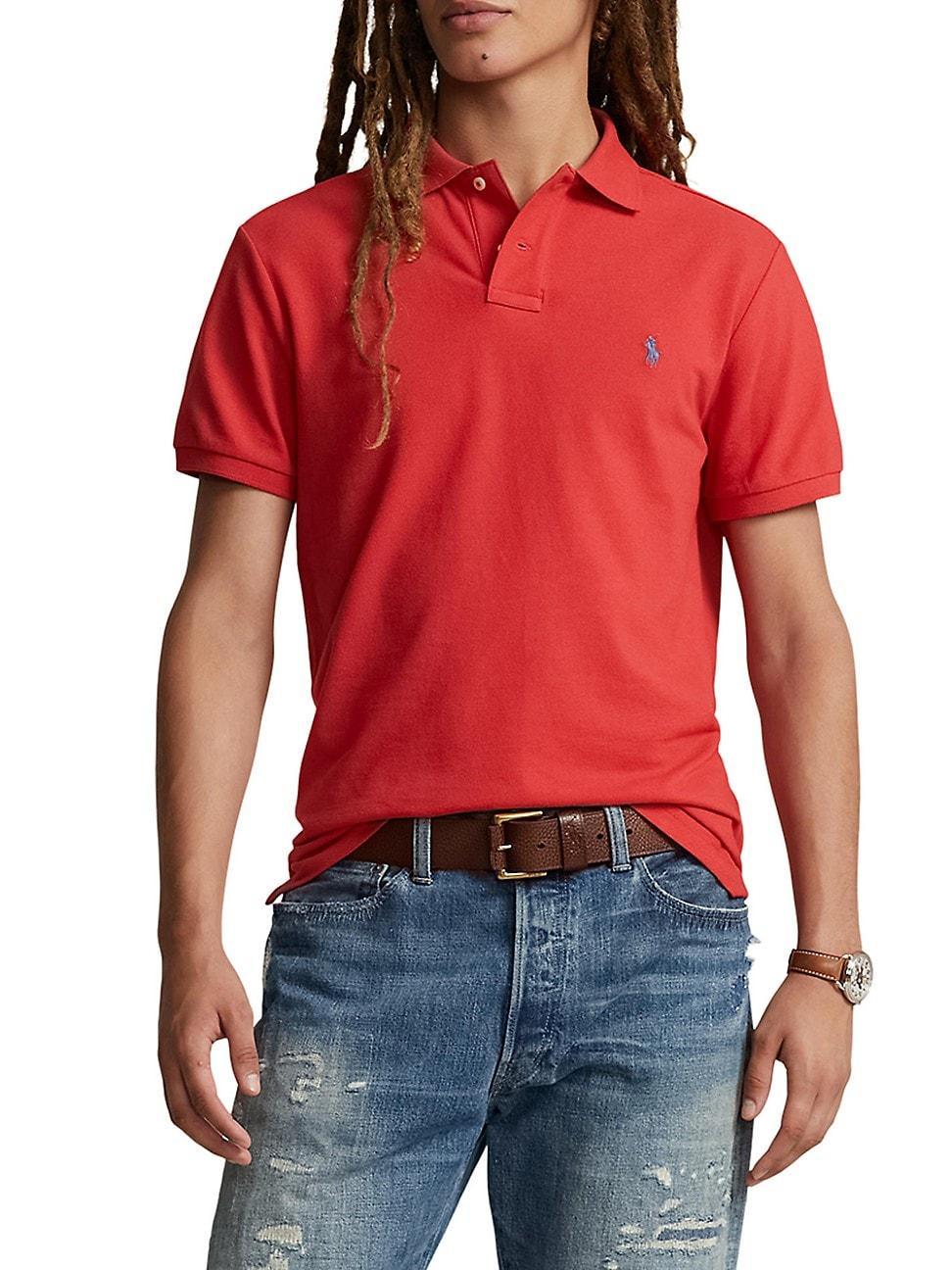 Men's Cotton Custom Slim Fit Mesh Polo Shirt In New England Blue Product Image