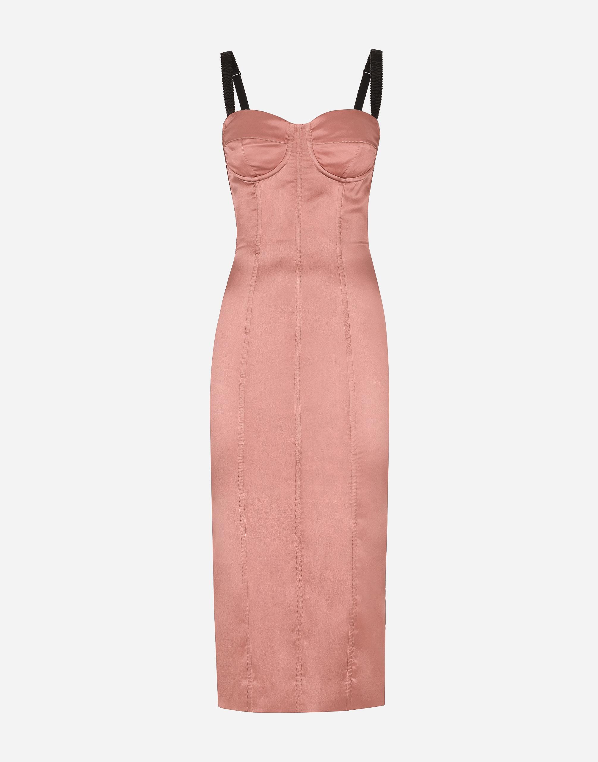 DOLCE & GABBANA Satin Calf-length Corset Dress In Pink Product Image