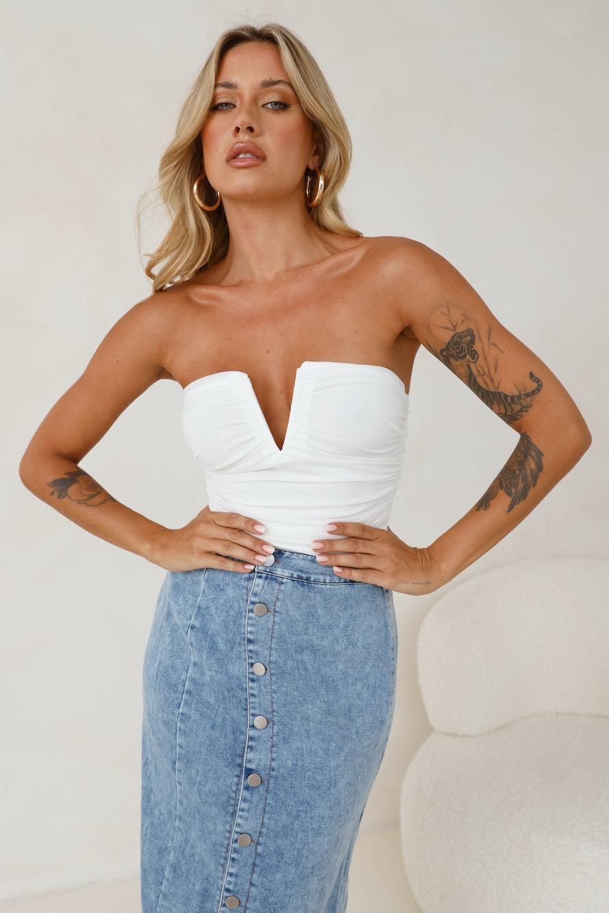 Hot Date Night Strapless Mesh Crop Top White Product Image