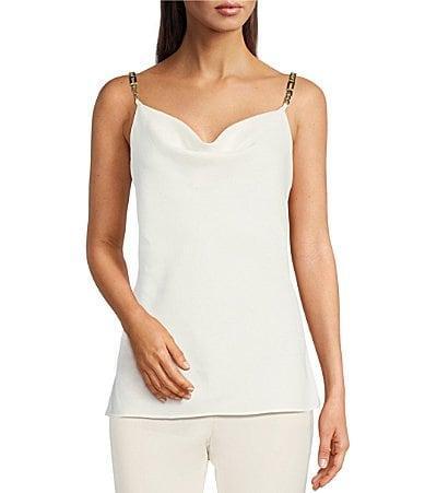 KARL LAGERFELD PARIS Solid Cowl Neck Sleeveless Hardware Strap Detail Tank Product Image