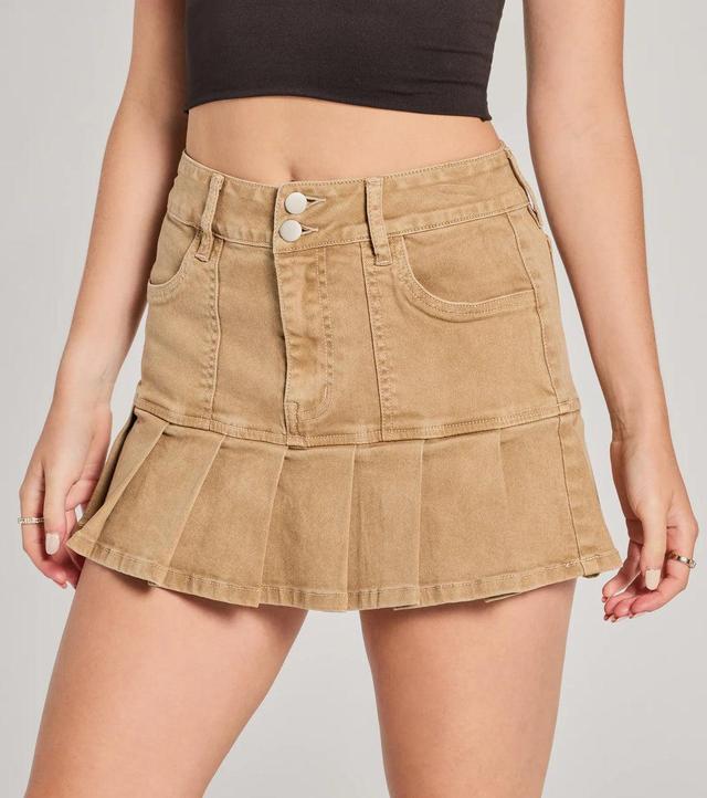 Sweetly Trendy High-Rise Pleated Denim Mini Skirt Product Image