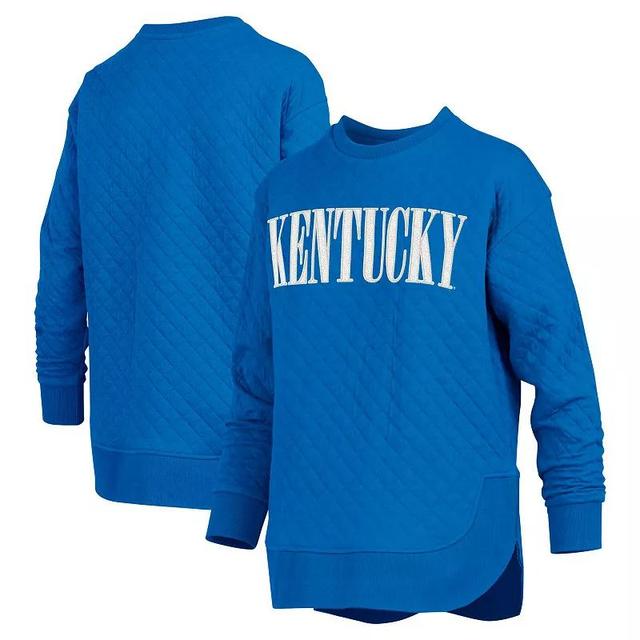 Womens Pressbox Royal Kentucky Wildcats Quilted Long Sleeve Pullover Sweatshirt Product Image