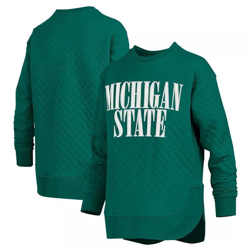 Womens Pressbox Michigan State Spartans Quilted Long Sleeve Pullover Sweatshirt Product Image