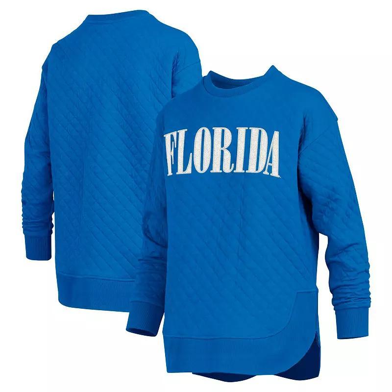 Womens Pressbox Royal Florida Gators Quilted Long Sleeve Pullover Sweatshirt Product Image