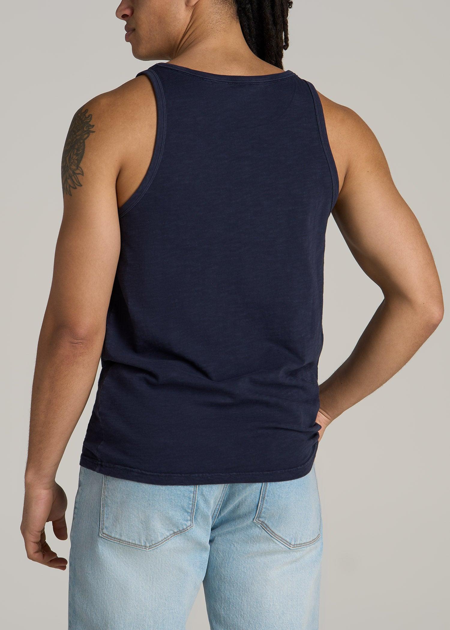 Garment Dyed Slub Pocket Tall Men's Tank Top in Evening Blue Male Product Image