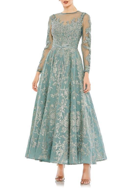 Mac Duggal Beaded Floral Long Sleeve Illusion Lace Gown Product Image