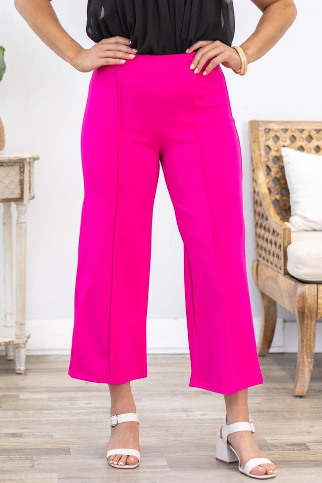 Hot Pink Wide Leg Cropped Pants With Seam Product Image