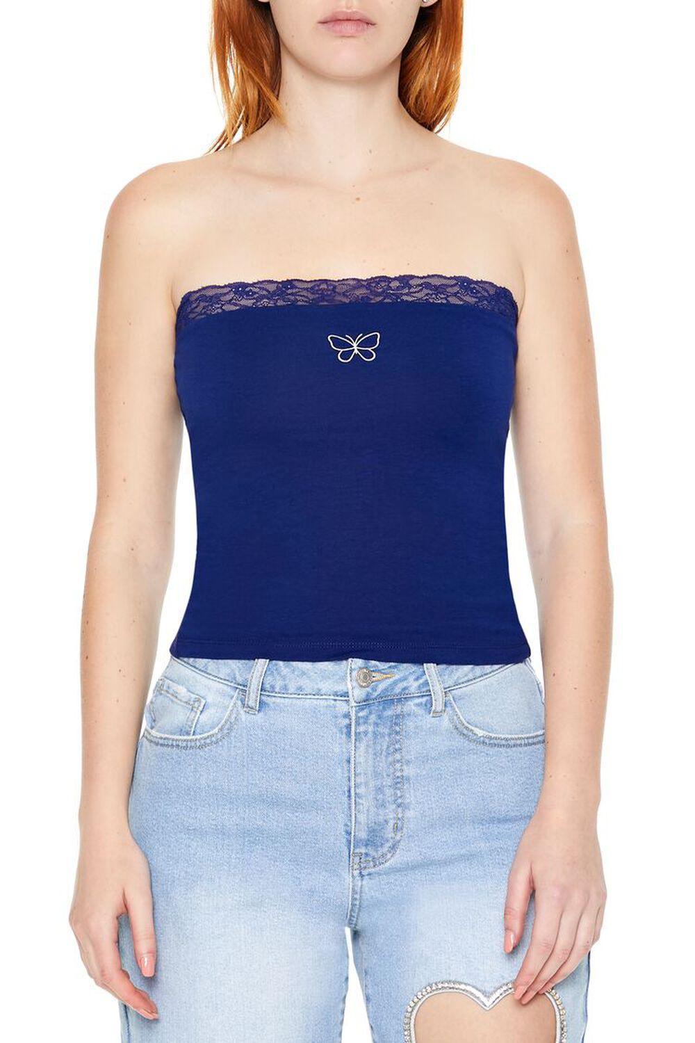 Lace-Trim Butterfly Tube Top | Forever 21 Product Image