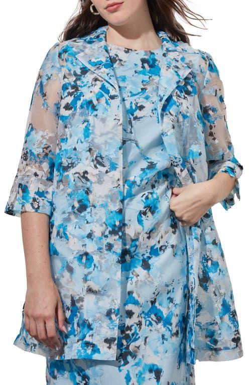 Ming Wang Floral Sheer Open Front Elbow Sleeve Jacket Product Image