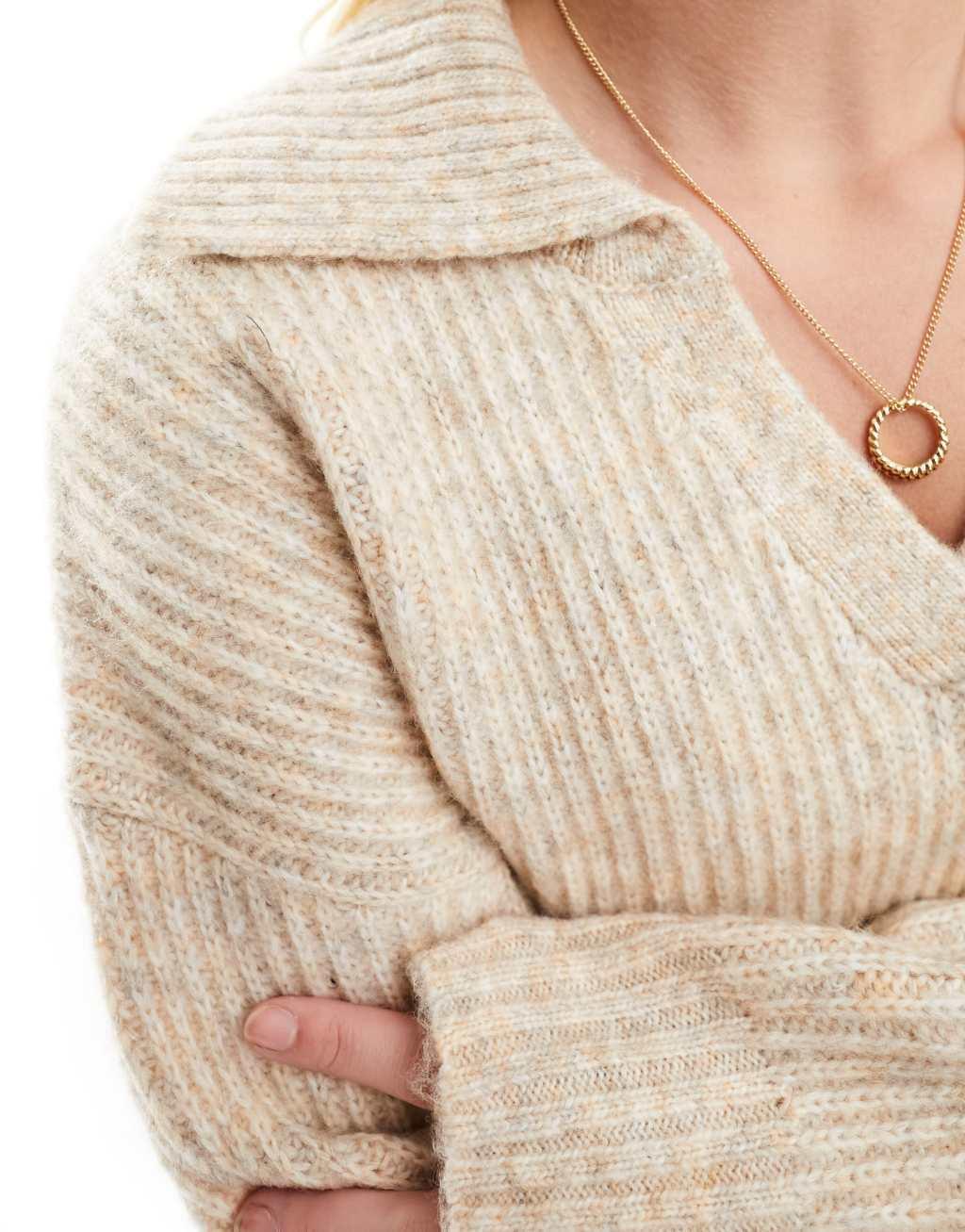 ASOS DESIGN collared sweater in oatmeal - part of a set Product Image