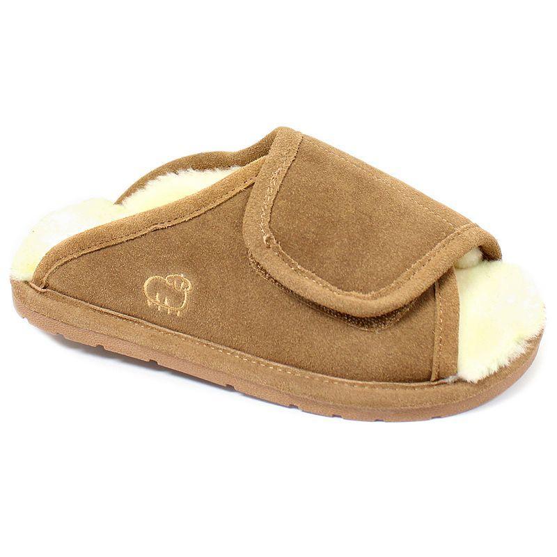 LAMO Womens Suede Peep-Toe Wrap Slippers Brown Product Image