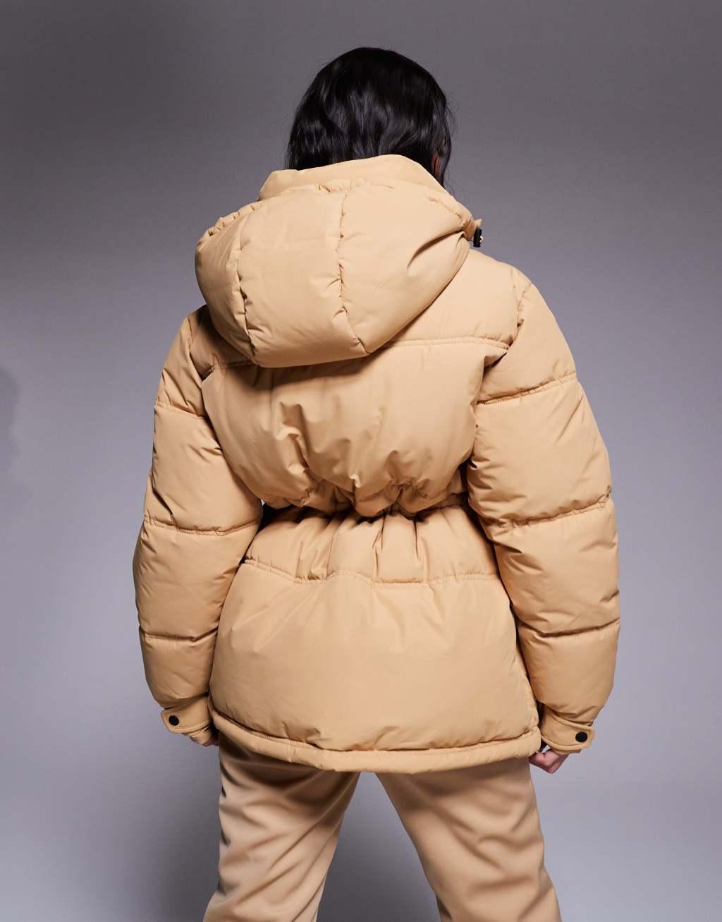 ASOS 4505 Ski drawstring waist insulated ski jacket with hood in caramel Product Image