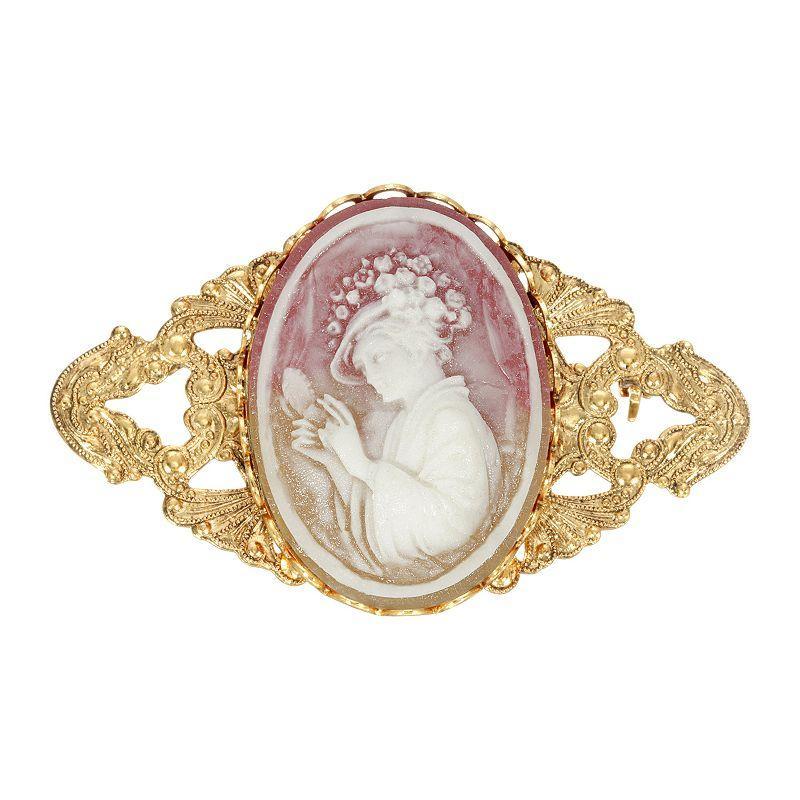 1928 Gold Tone Simulated Carnelian Cameo Bar Pin, Womens Product Image