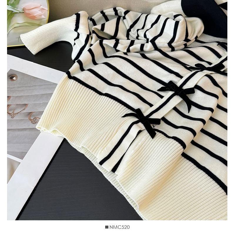 Collared Striped Knit Top Product Image