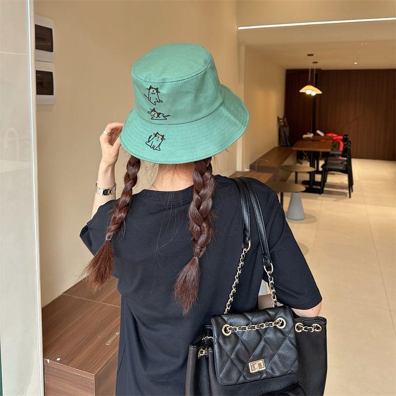 Cat Embroidered Bucket Hat Product Image