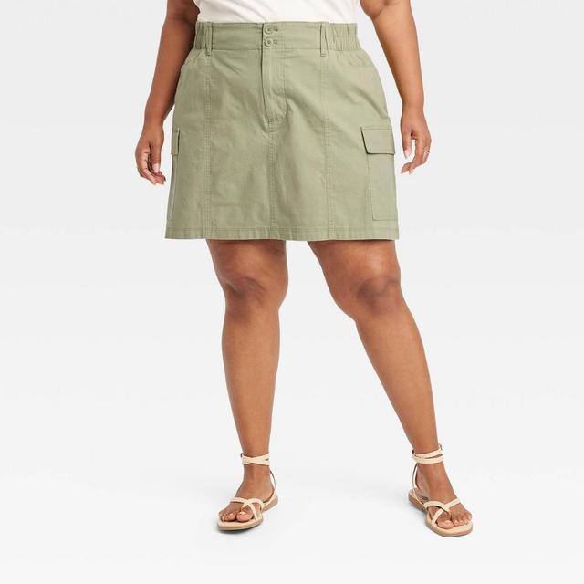 Womens High-Rise Cargo Mini A-Line Skirt - Ava & Viv Sage 3X Product Image