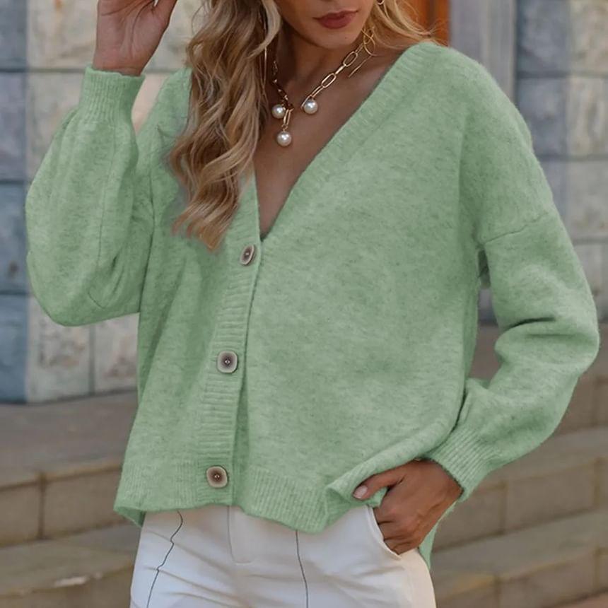 V-Neck Plain Cardigan Product Image