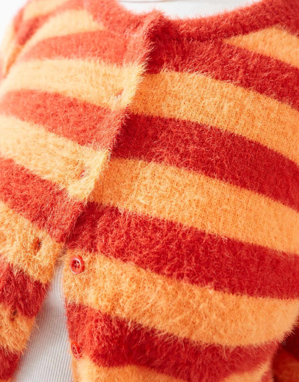 Daisy Street fluffy knit micro cardigan in brick orange stripe Product Image