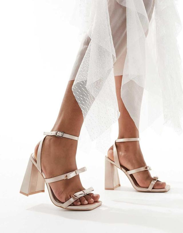 Be Mine Bridal Angelin bow block heel sandals in blush Product Image