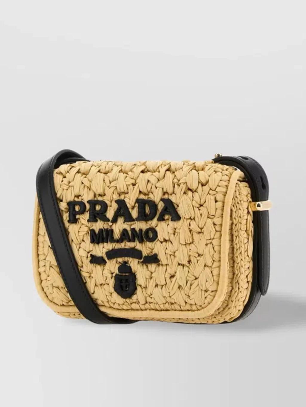 PRADA Adjustable Woven Raffia Crossbody Bag In Brown product image