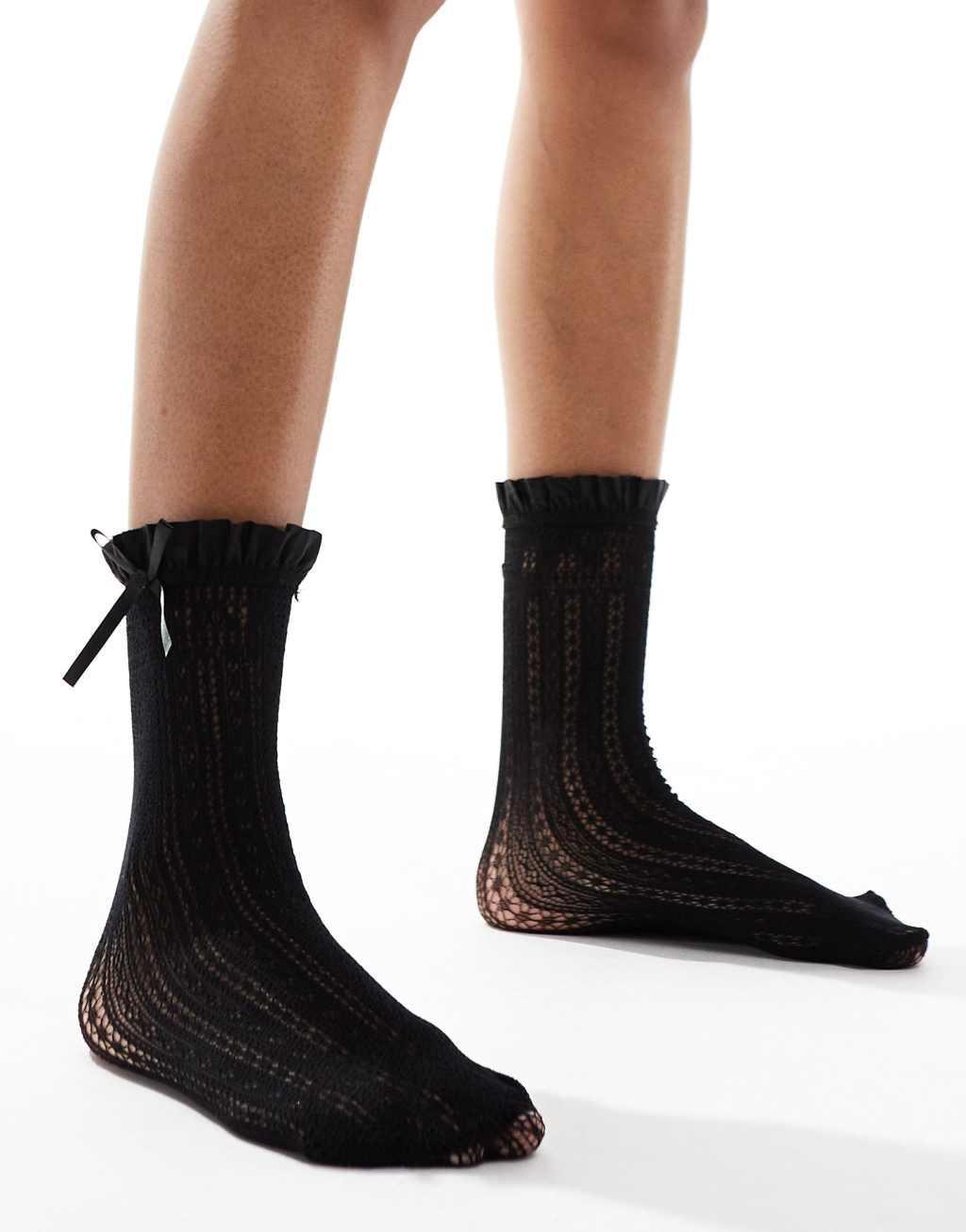 Glamorous bow pointelle socks in black  Product Image