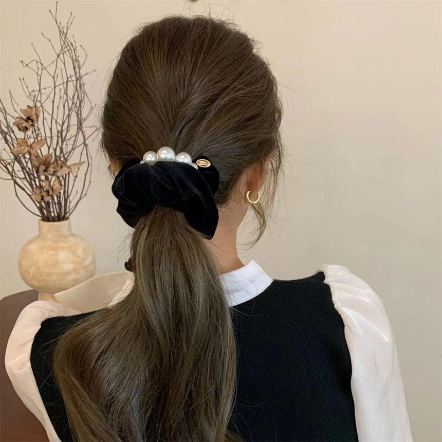 Faux Pearl Velvet Scrunchie Product Image