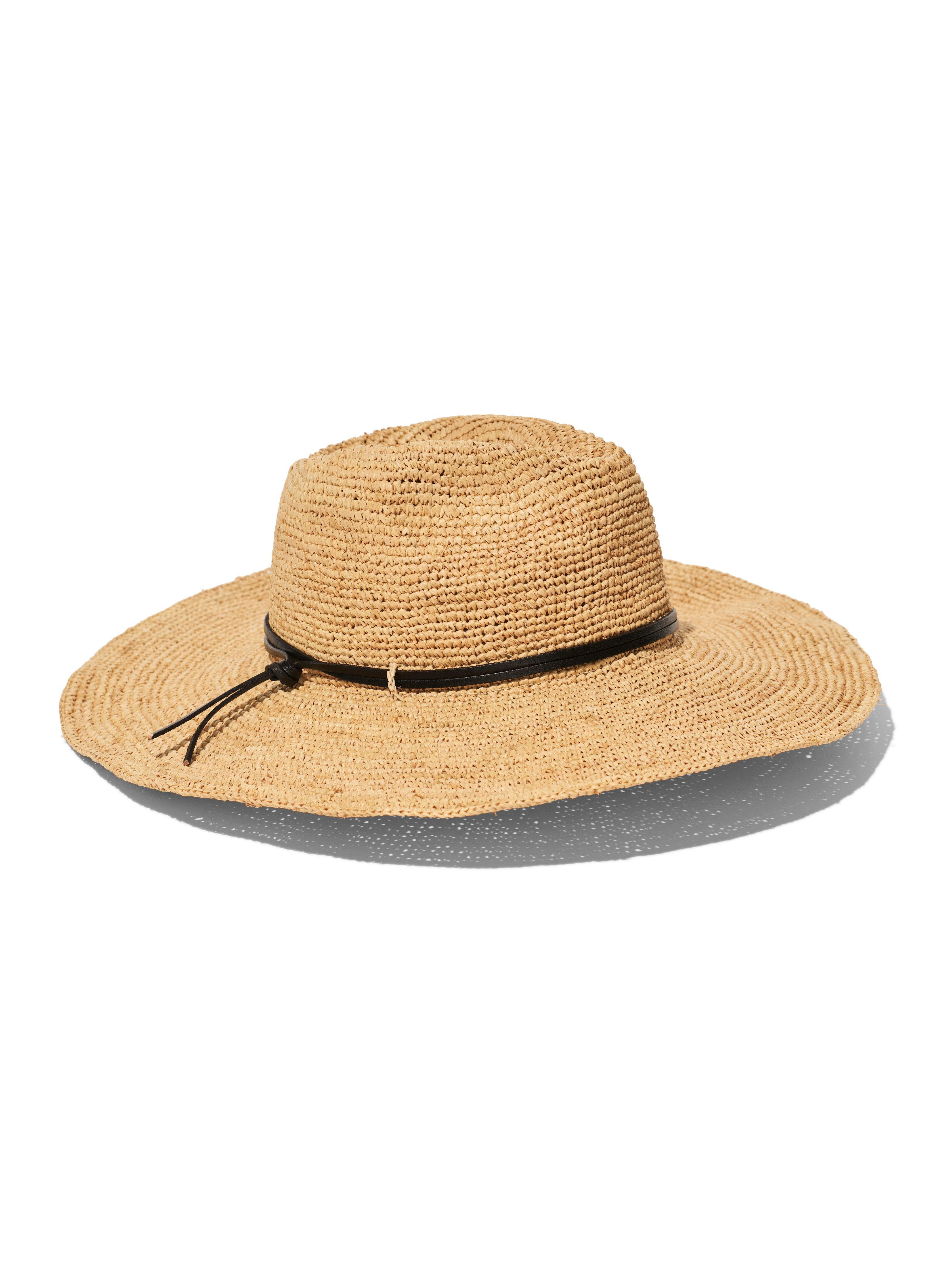 Leather-Trimmed Raffia Straw Hat - Natural Female Product Image