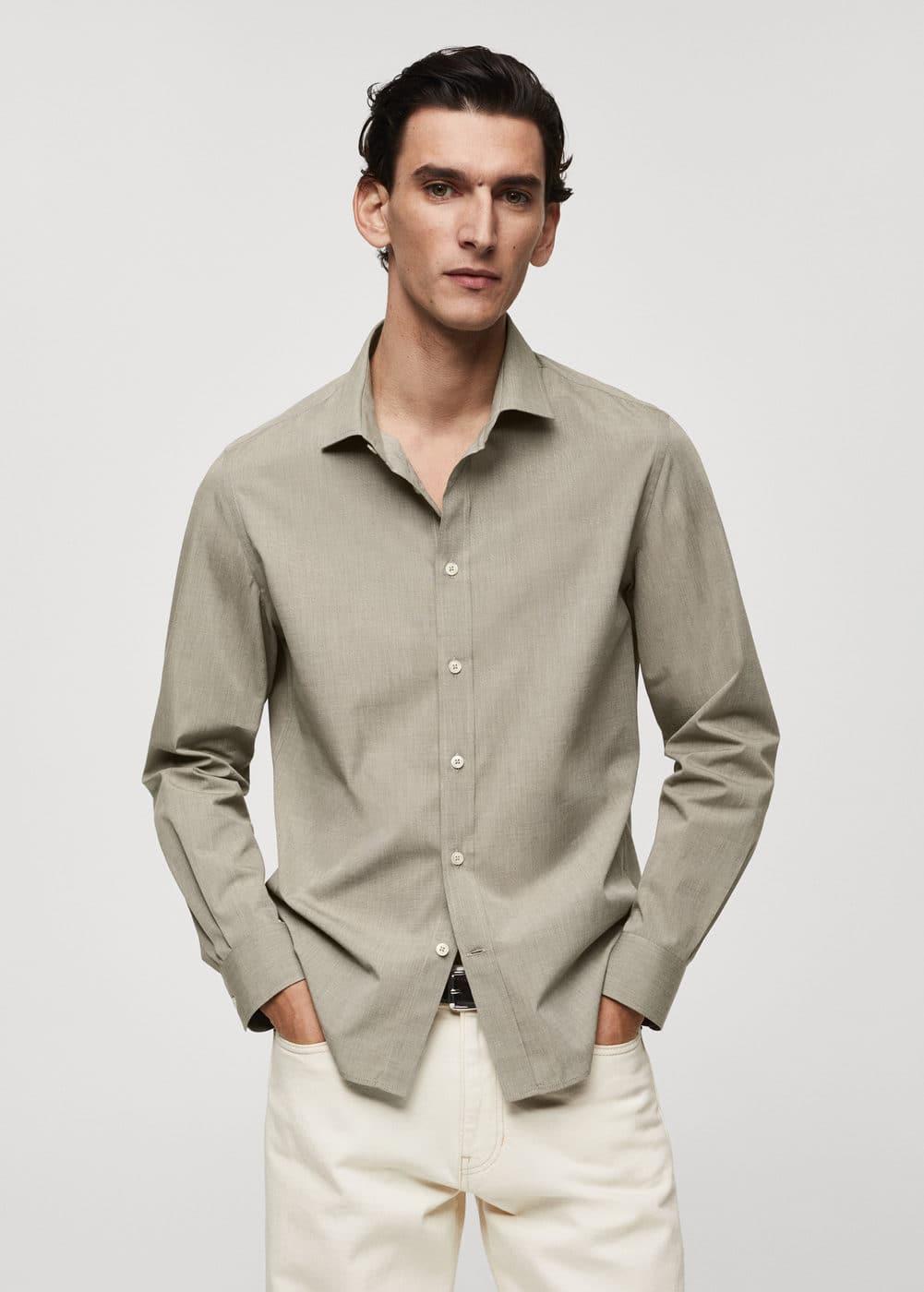 MANGO MAN - Slim fit cotton shirt khakiMen Product Image