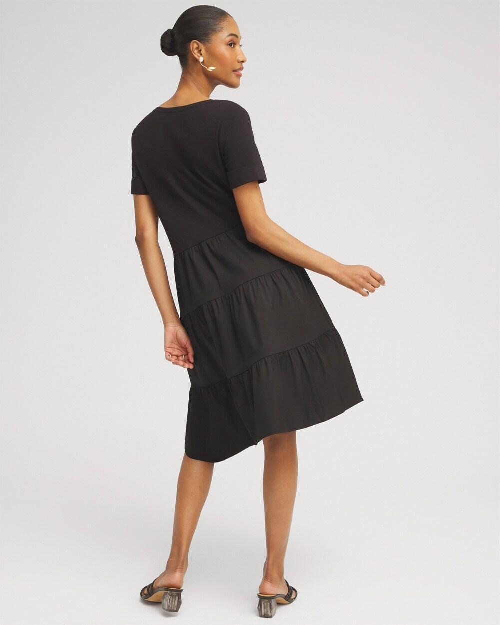 Asymmetrical Knit Woven Tiered Dress Product Image