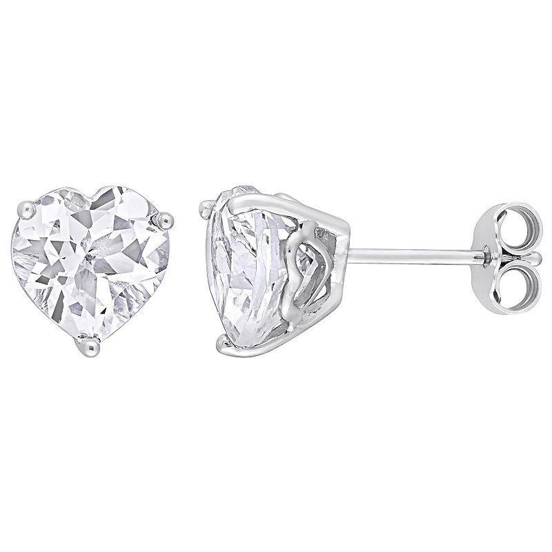 Stella Grace Sterling Silver & Gemstone Heart Stud Earrings, Womens, White Topaz Product Image